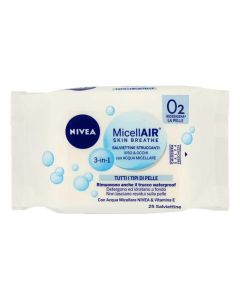 3 in 1 makeup removing wet wipes, Nivea, cotton, 12.5x4.8x9.5 cm, white, 25 pieces