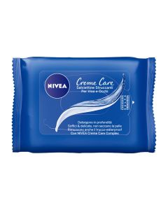Makeup removing wet wipes, Crème Care, Nivea, cotton, 12.5x4.8x9.5 cm, blue, 25 pieces