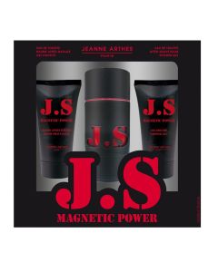 Eau de toilette (EDT), shower gel and after shave balm set for men, Joe Sorrento Magnetic Power, Jeanne Arthes, glass and plastic, 100+75+75 ml, red and black, 3 pieces