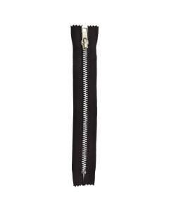 Metallic zipper, metal and polyester, 22 cm, brown, 1 piece