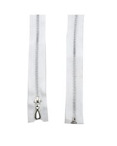 Metallic zipper, metal and polyester, 60 cm, white, 1 piece