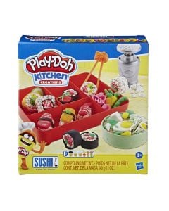 Sushi plasticine set, Play-Doh Kitchen, Hasbro, plastic and plasticine, 21x20.5x6.5 cm, yellow and blue, 18 pieces