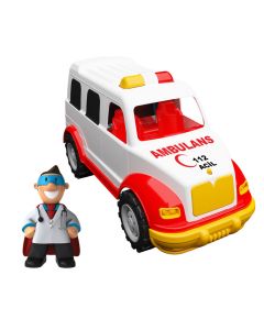 Ambulance toy car for children, plastic, 30x12.5 cm, yellow, white and red, 1 piece