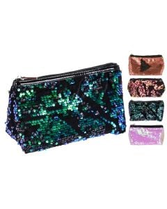Sequin cosmetics pouch bag, polyester and plastic, 21x12x9 cm, miscellaneous, 1 piece