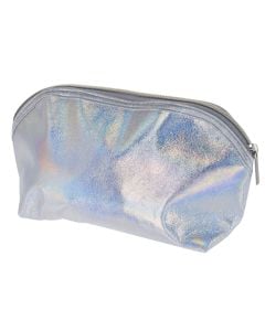 Cosmetics pouch bag, Eleganza, polyester and polyurethane, 23x6.5x13 cm, silver, 1 piece