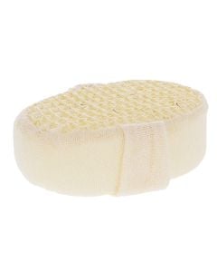 Shower sponge for scrub, polyester microfiber and plant fiber, 14x10 cm, beige, 1 piece