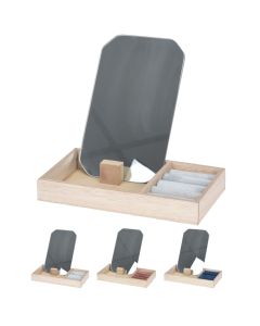 Cosmetic storage box with mirror, wood, plastic and glass, 21x12x3 cm, miscellaneous, 1 piece