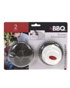 Barbecue scouring pad, BBQ, plastic and metal, Ø8.5x5 cm, white and red, 2 pieces, 1 pack