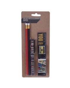 Stationery set, wood, plastic, metal and rubber, 23 cm, miscellaneous, 6 pieces