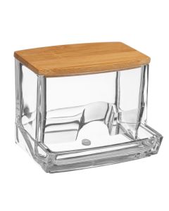 Cosmetic storage box, 5Five, polystyrene and bamboo wood, 9.3x8x7.4 cm, transparent and beige, 1 piece