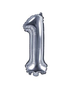 Foil balloon in the shape of number "1", nylon and refined aluminum, 35 cm, silver, 1 piece
