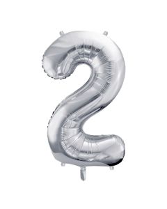 Foil balloon in the shape of number "2", nylon and refined aluminum, 86 cm, mixed, 1 piece