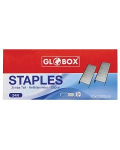 Paper staples, Globox, metal, 5x3 cm, white and red, 10 pieces