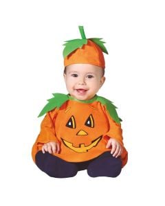 Costume, baby pumpkin, polyester, 6-9 month, orange, green