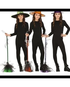 Witch broom, halloween, plastic, 95 cm, mixed, 1 piece