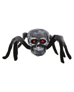 Spider with skull, halloween, plastic/polyester, 34 cm, grey/black, 1 piece