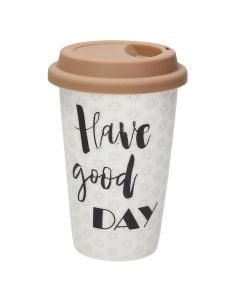 Cup with lid Olympia Sand, ceramic / silicone, white, 390 cc