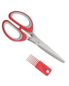 Herbs scissors 5 blades, inox+plastic, red, 8x19 cm