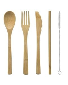 Set of fork and knife spoon, bamboo, natural, 21.6x28 cm