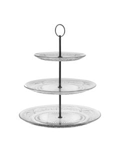 Food stand with 3 floors, glass + zinc, transparent, Dia. 29x31 cm