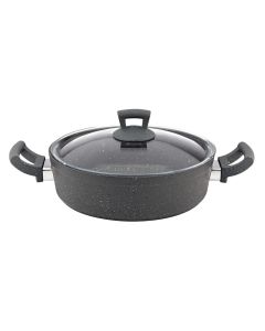 Shallow induction granite pot with lid Germanitium, aluminum, gray, Dia.26x7.5cm / 3.4 Lt