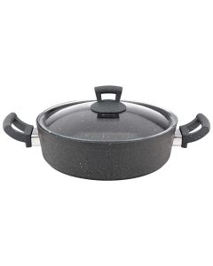 Shallow induction granite pot with lid Germanitium, aluminum, gray, Dia.28x8.0cm / 4.3 Lt