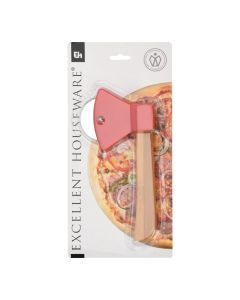Slicer pizza cutter, wood / stainless steel, brown / red, Dia.20x10 cm