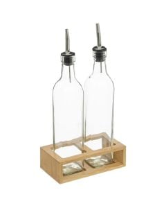 Oil and vinegar holder, glass/bamboo, transparent, 480 ml