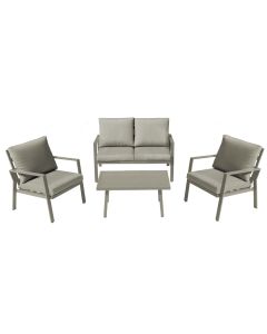Set of 2 single seat + 1 mono seat + 1 table, aluminum, cappuccino, single 65x78xH85 cm / double 120.5x76xH85 cm / table 90x55H43.5 cm
