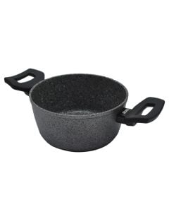 Deep pot with two handles and induction, stone / aluminum coating, gray, Dia.16x7.5 cm