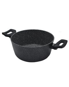 Deep pot with two handles and induction, stone / aluminum coating, gray, Dia.20x9.5 cm