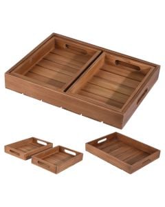 Serving tray set (PK 3), teak wood, brown, 29x39 cm