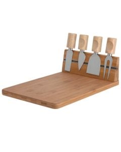 Set of knives and cheese cutting board (PK 5), bamboo, brown, 5x20x30 cm