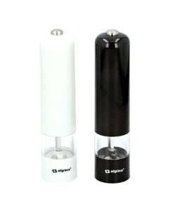 Alpina electric pepper and spice grinder, aluminum/ABS, black or white, 5.2x22.3cm / 4xAA