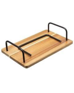 Serving tray with cutter, metal/wood, brown, 15x24xH10 cm