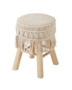 Stool Ete Macrame, wood / cotton, beige, 41xH42 cm