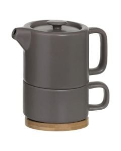Teapot with glass, ceramic/bamboo/stainless steel, gray, 40 / 25 cl