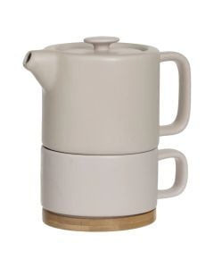 Teapot with glass, ceramic/bamboo/stainless steel, pink, 40 / 25 cl