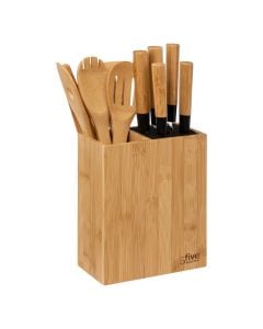 Set of mixing knives and accessories (PC 11), bamboo/stainless steel, brown, 10x17.5xH35 cm