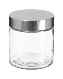 Jar with lid, glass/stainless steel, transparent, Dia.11.4xH12.2 cm