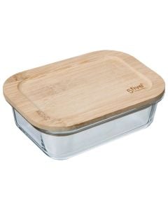 Airtight bowl, glass/bamboo, transparent/brown, 15x20xH6.7 cm / 1 Lt