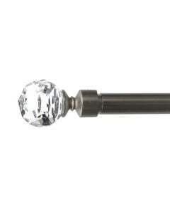 Extended curtain rod with glass knob, metalic, silver, Dia.16/19mm / 120-210 cm