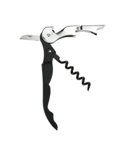 Wine and beer bottle opener (3 functions), metal, black, 10.5x16 cm