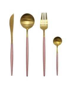 Service set spoon/fork (PK 4), stainless, pink/gold, 22/21/13/21cm
