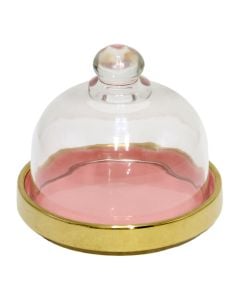 Cake holder, glass/metal, transparent/gold, Dia.9 cm