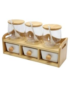 Spice Holder (PK 6), glass/bamboo, transparent/brown, 10x17x31 cm