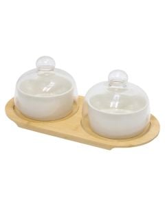 Candy box/cookie holder (PK 2), glass/bamboo, transparent/brown, 10x14x28 cm