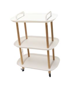 Stand with 3 layer, plastic/wood, white, 36x56xH80 cm