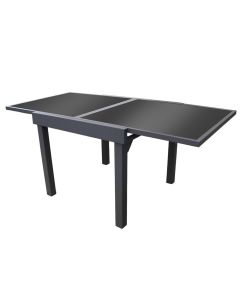 Extendable table with tempered glass, aluminum, anthracite gray, 135-270x90xH75 cm