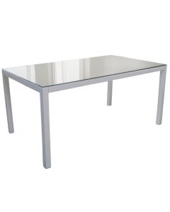 Table with tempered glass top, aluminum, matt white, 90x160xH75 cm